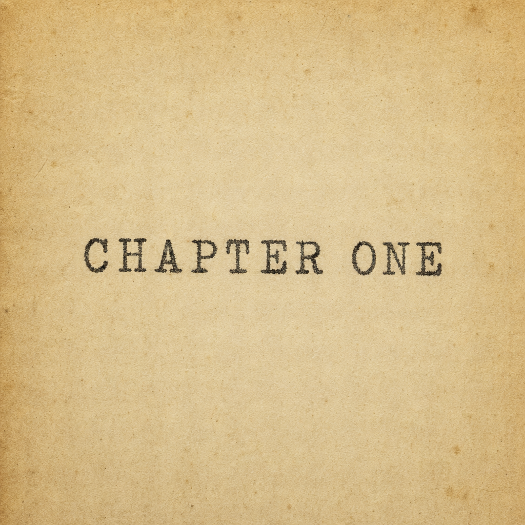 The word 'CHAPTER ONE' typed on aged paper with a vintage typewriter font, complete with slightly uneven ink